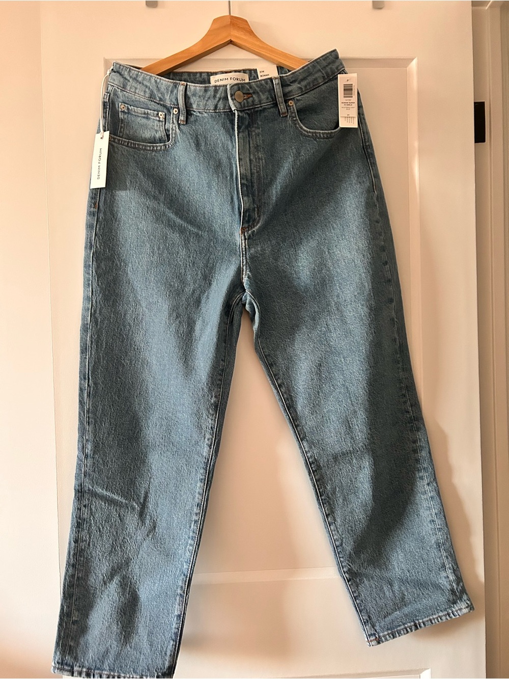 Denim Forum Rowan Super Hi Ankle  Medium Blue Straight Leg Jeans